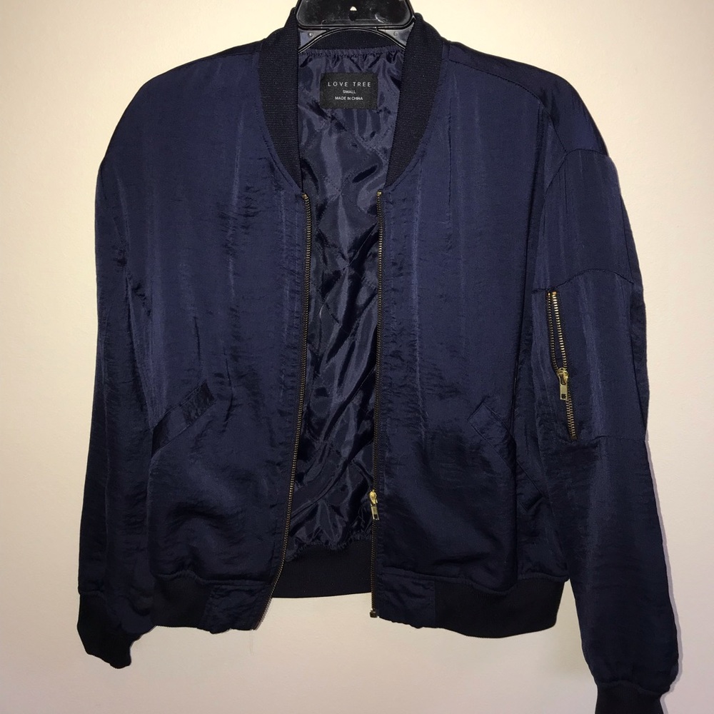 Navy satin bomber jacket! (Never Worn)